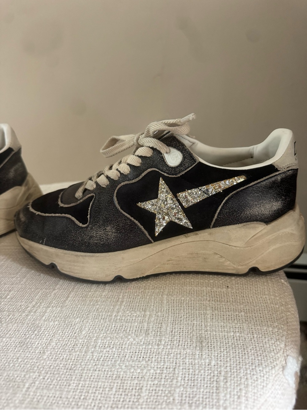 Golden Goose Wome’s Navy Suede Running Shoes with Silver Glitter Star